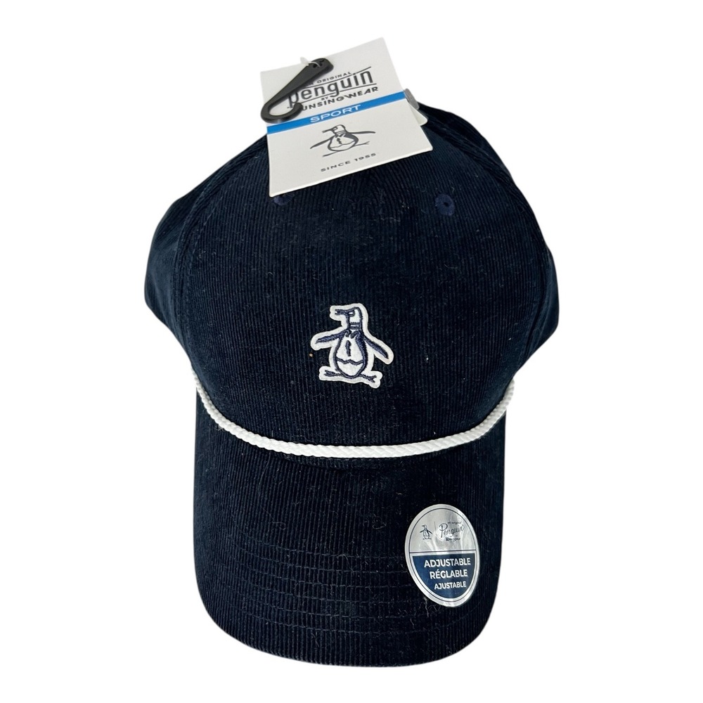 Original Penguin Mens Navy Blue Corduroy‎ Rope Baseball Cap Hat Pete Logo OS NEW - Picture 2 of 8